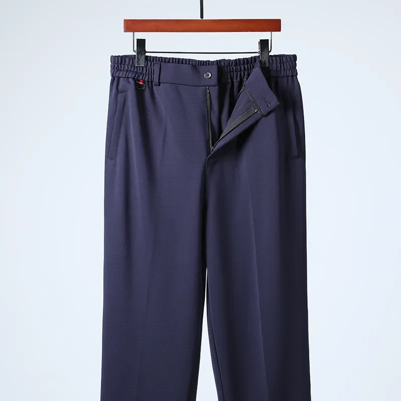 

Men's Elastic Waist Straight Leg Pants Middle-Aged Elderly Casual Trousers