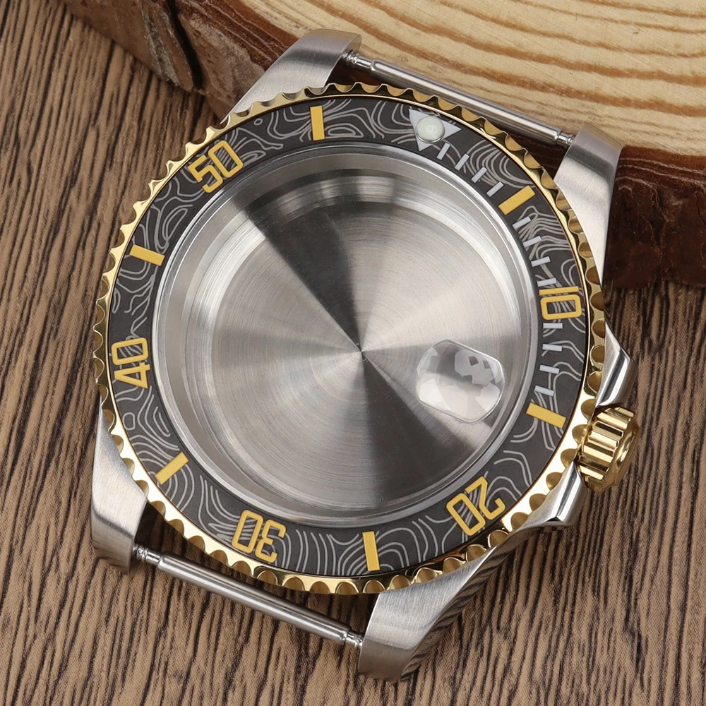 

40mm Silver Gold diving style watch case for SUB NH35 NH36 GMT NH34 Miyota8215 ETA2824 PT5000 Movt Sapphire Glass DIY Watch Case