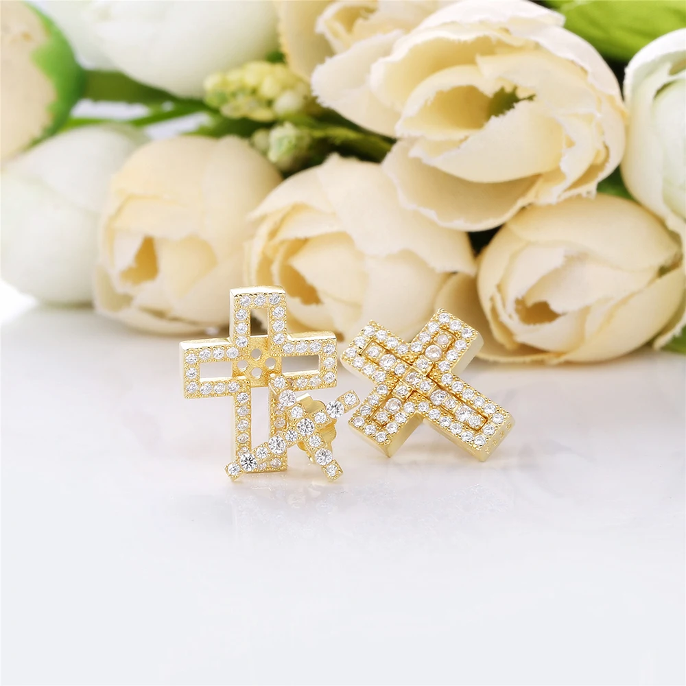 SHADOWHUNTERS 925 فضة الجوف الصليب وأقراط مع واضح تشيكوسلوفاكيا فام Mujer فضة مجوهرات أقراط Teeny #5