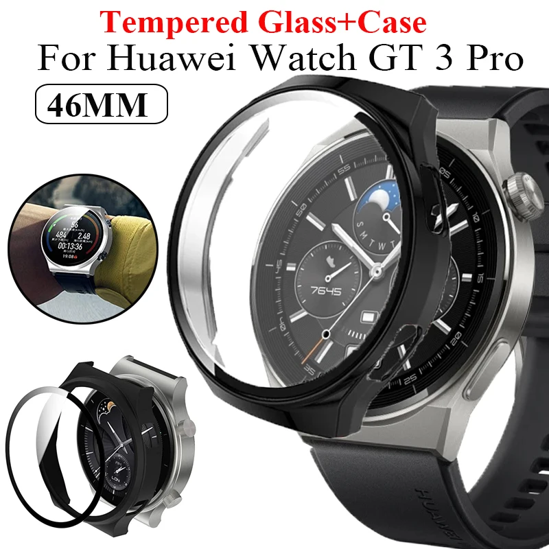 Tempered Glass+Case For Huawei Watch GT 3 Pro 46mm Screen Protector Full Protective Cover PC Shell Film For GT3 Pro Accessories