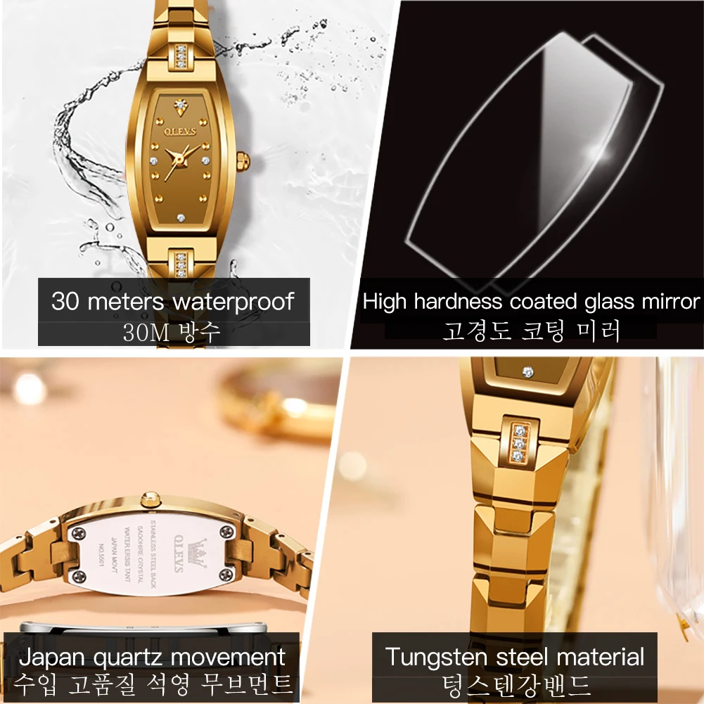 OLEVS Luxury Watches for Women Fashion Waterproof Gold Wristwatch Ladies Bracelet Gift Set Girls Tungsten Steel Watch Jererly