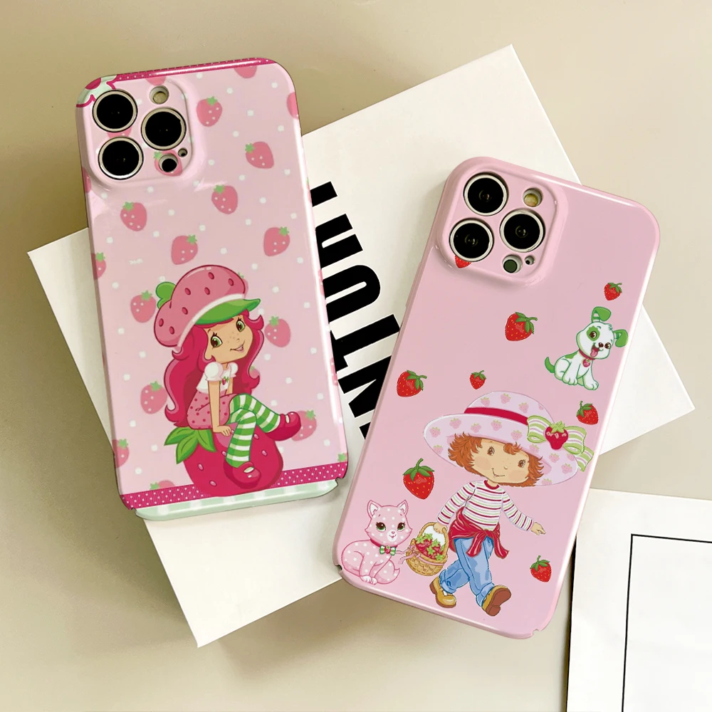 Cute S-Strawberry S-Shortcake Phone Case For IPhone 16 15 14 13 12 11 Plus Pro Max Mini Glossy HD Hard Cover Film Shell