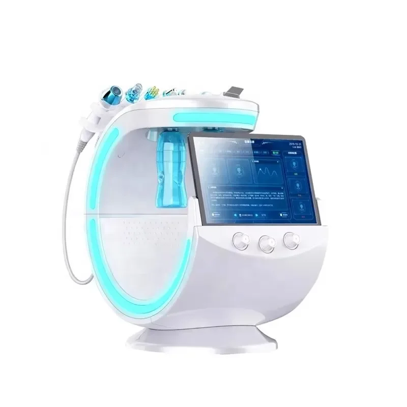 New 7 In 1 Smart Facial Cleansing Skin Analyze Deep Pore Vacuum Hydra Lift Anti-aging Beauty Machine Ice Blue