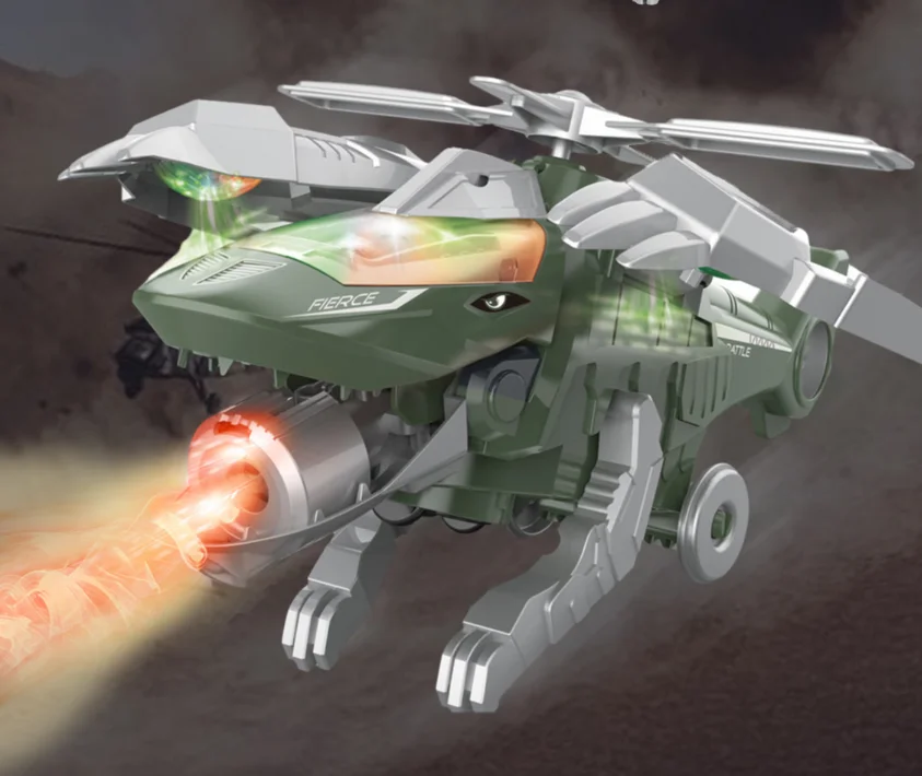スプレー＆ledライトミュージック恐竜変形おもちゃ、子供向けヘリコプター戦闘機