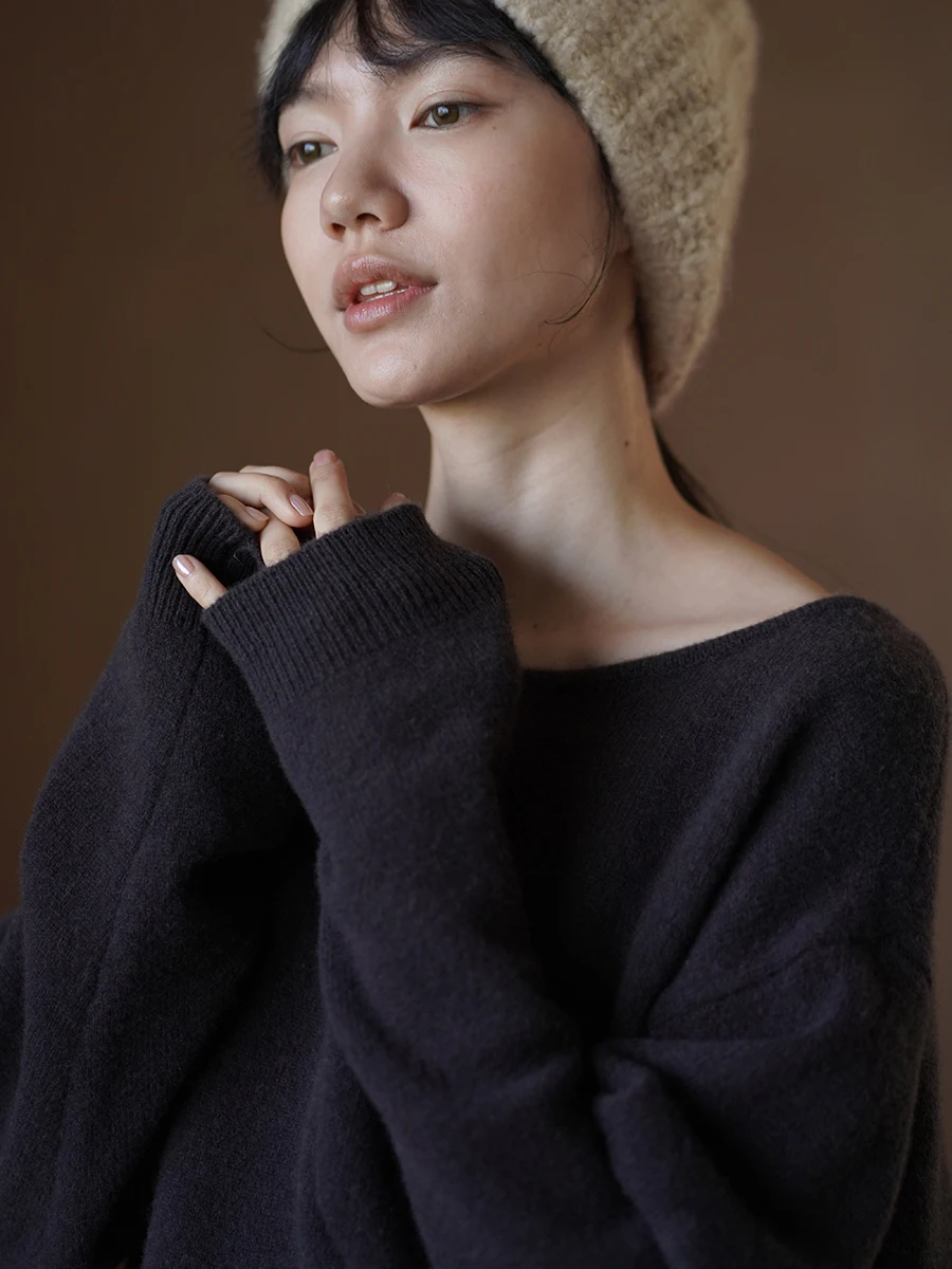 

Женский шерстяной свитер Hacikis 00, свободный трикотаж на одно плечо для ленивого похудения, мягкий длинный све, круглый, повседневная одежда