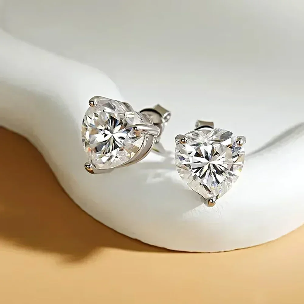 Heart Cut Moissanite Stud Earrings 2ct/4ct Sparkling D Color Diamond 100% 925 Sterling Silver Earring Wedding Jewelry for Women