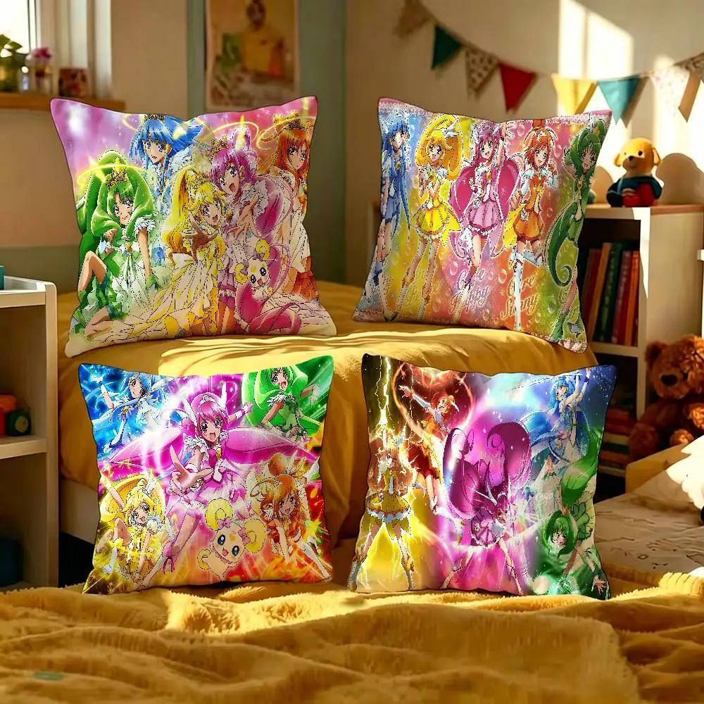 Capa de almofada de poliéster para sofá, almofadas decorativas para decoração de casa, capa de almofada de anime Smile Precure