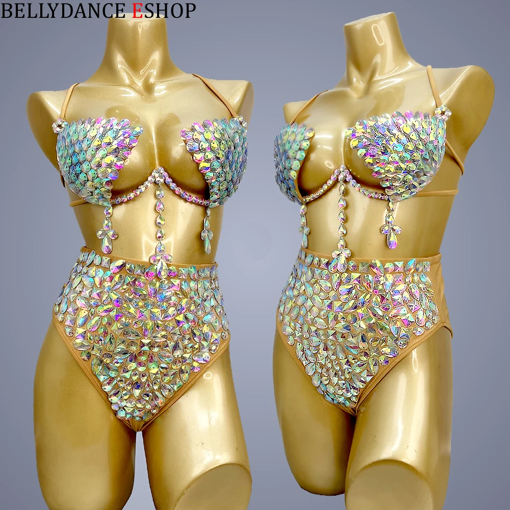 New Sexy Belly Dancing Wire Bra Samba Carnival Bikini Sets For Womens Rave Festival Outfit Nightclub Party DJ Stage Club Wear