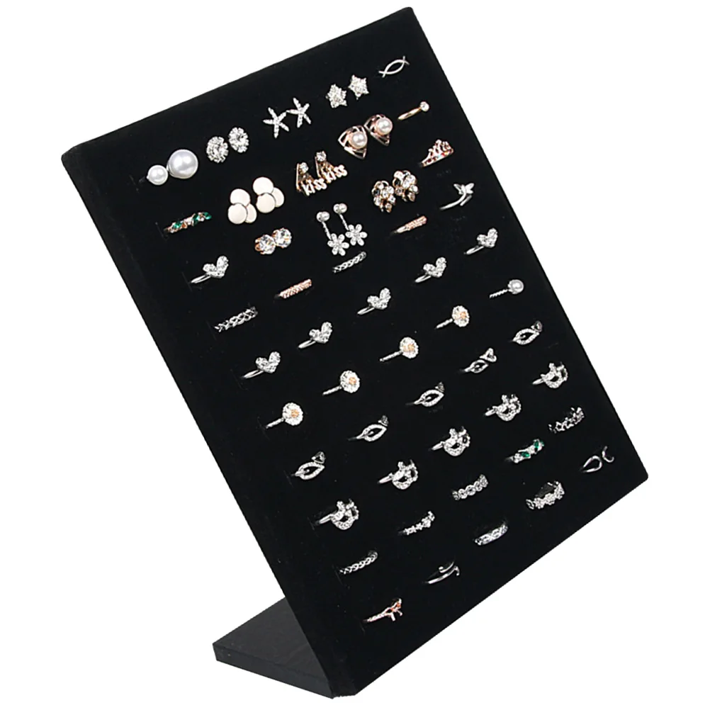 

50 Slots Ring Display Stand Flocking Material Jewelry Organizer Dust Free Showcase Storage Rack Retail Slot Board