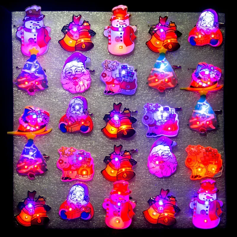 25 Pieces Light Up LED Lapel Pins Bulk Flashing  Brooch Badges Bell Snowman Tree Candy Cane Santa for Kids Festival Christmas