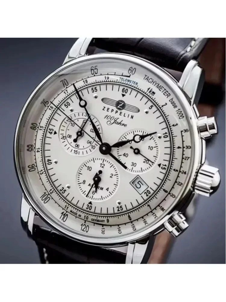Herren-Lederarmbanduhr, modisch, luxuriös, Zeppelin-Luftschiff-Design, Business-Casual-Uhr für Herren
