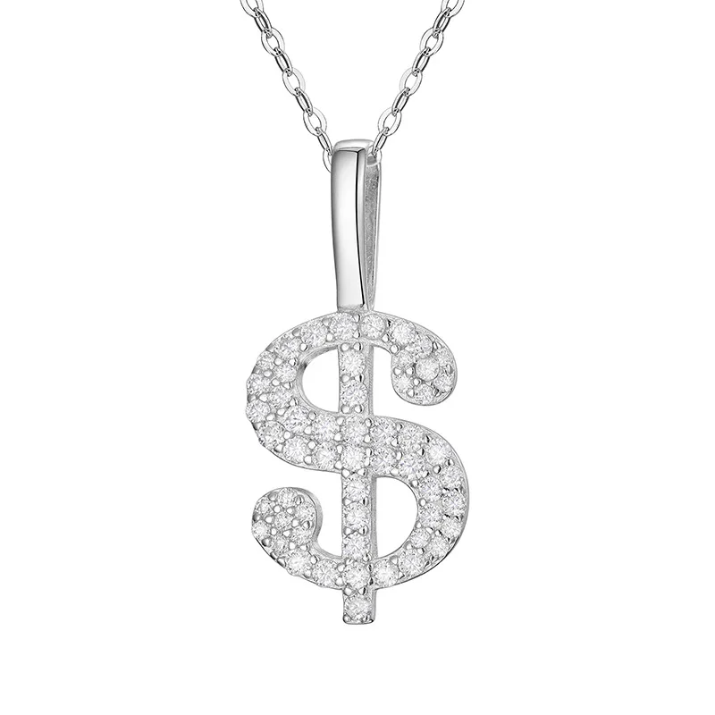 S925 Sterling Silver Moissanite Claw Bling Ice Out Dollars Money Sign Pendants Necklaces for Men Rapper Jewelry Gift