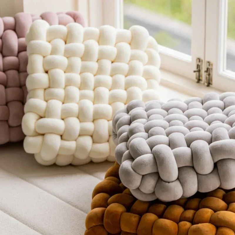 Candy Colored Home Woven Pillows Knot Decoration Sofa Cushion Minimalist Wind Pudding Biscuit Cushion Cushion Bedroom Pillows