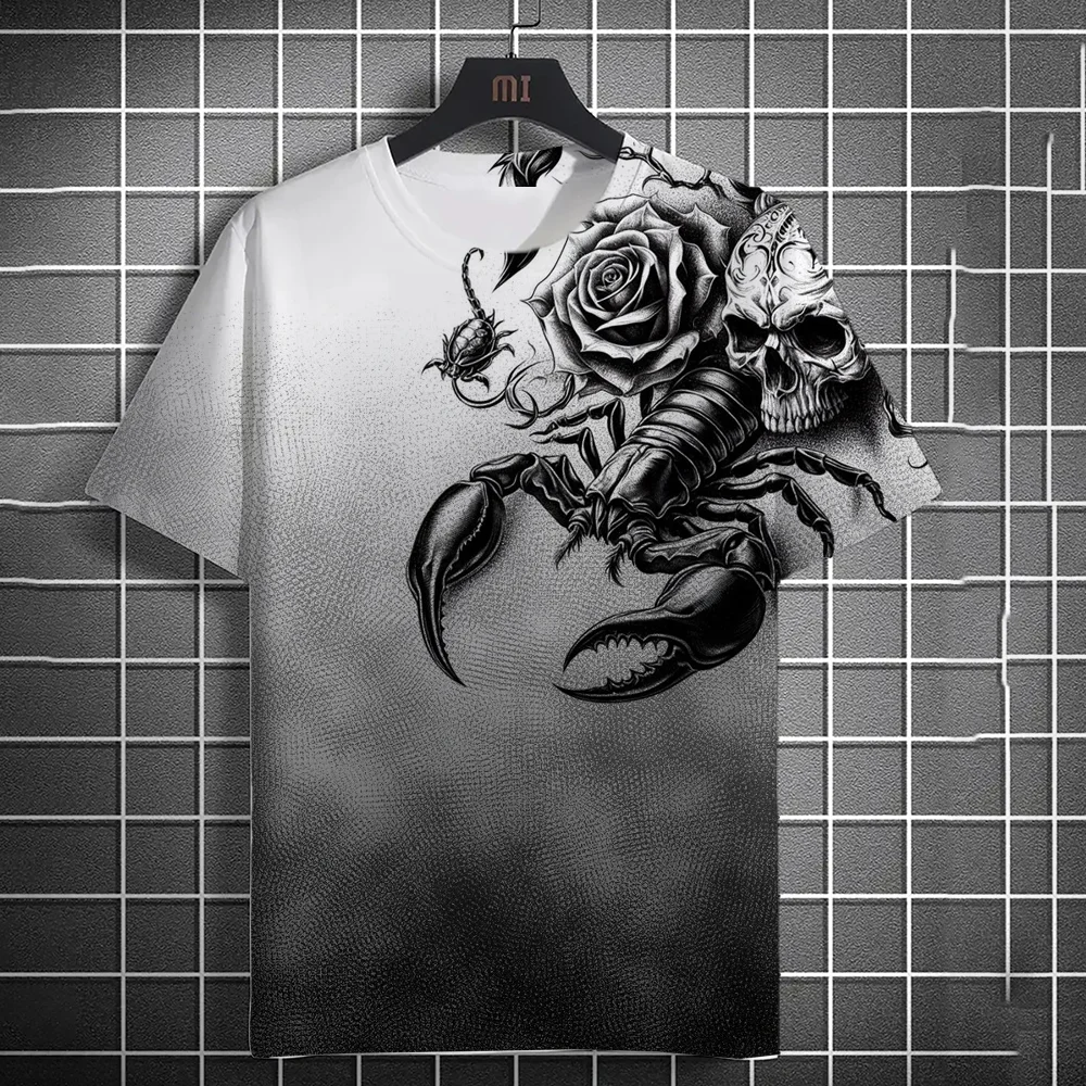 2024 Summer Men\'s Summer Men\'s Casual T-shirt 3D Printed Scorpion Design Print Unisex Short Sleeve Fashion Trend Home Clothes