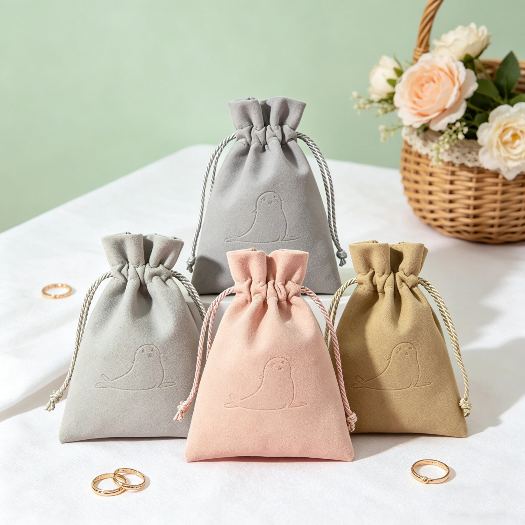 

Custom Logo 50Pcs Pink Microfiber Gift Jewelry Bags Suede Drawstring Pouches Party Favor Travel Wedding Favor Organizer Sachets