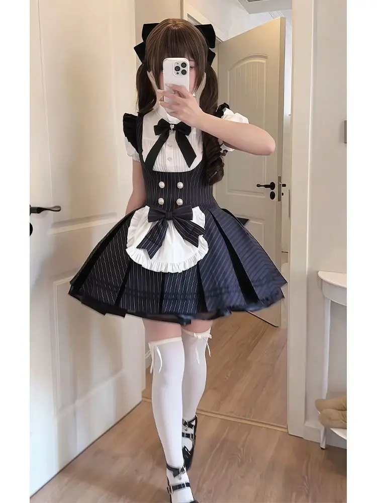 SOIOMES Japanese-style cosplay outfit - cute Lolita striped dress and shirt set