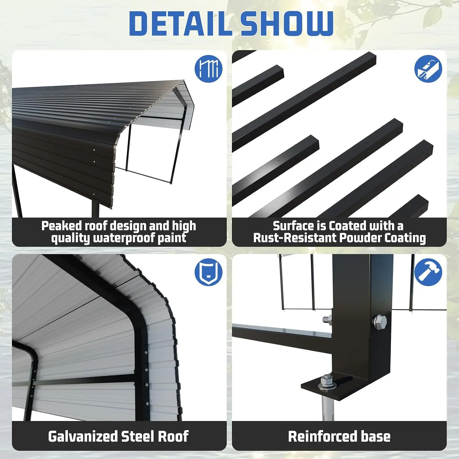 Metal Carport 10x15 FT Heavy Duty Canopy Galvanized Steel Roof Multi-Use Outdoor Garage Car Boat Tractor, Customized