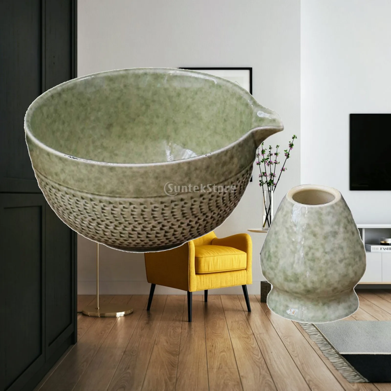 Modern Matcha Bowl and Chasen Rest Ceramic Matcha Kit with Pouring Spout for Matcha Tea Infusions and Relaxing Atmosphere