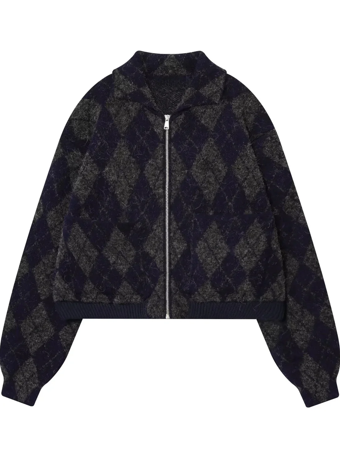 Faionable Commuter Diamond Pattern Zipper Knitted Pilot Jaet Oberbekleidung Neuankömmling Damen Herbst saisonales Produkt