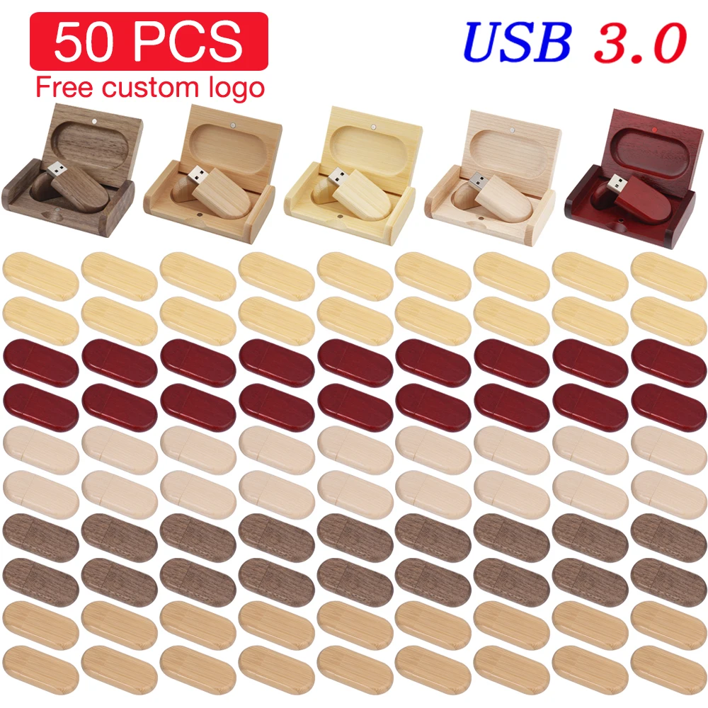 USB3.0 50 Pieces Lote USB 3.0 Flash Drive 128GB Free Custom Logo Memory Stick 64GB Wooden Box Gift Pen Drive 50PCS Pendrive 32GB