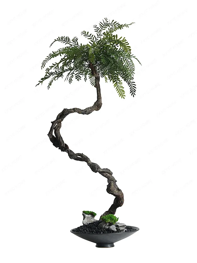 

Silent Wind Simulation Plant Indoor Tea Room Desktop Hallway Bonsai Tree Dried Branches Green Plant Decoration Zen Ornament