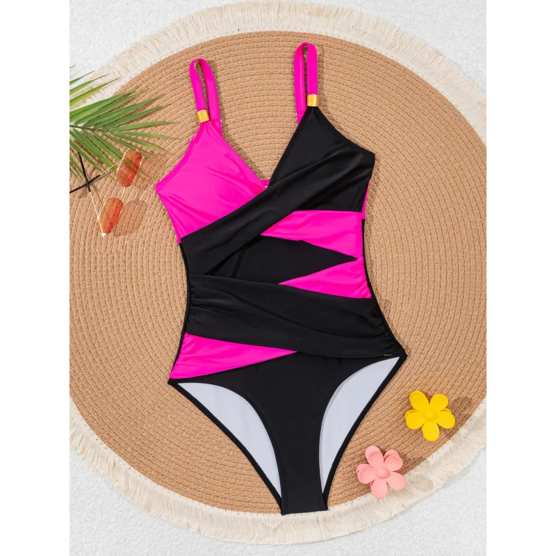 2025New ฤดูร้อน DeepV Contrast สี One- Piece ชุดว่ายน้ํา Push up Cross สุภาพสตรีชายหาดชุดว่ายน้ําเซ็กซี่