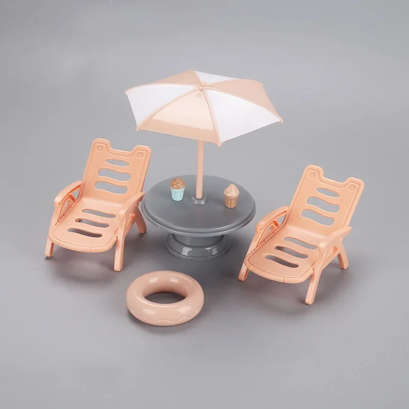 1Set 1:6 Dollhouse Beach Chairs Umbrellas Furniture Scene Mini Miniature Furnishings Models Play House Home Decor Scale