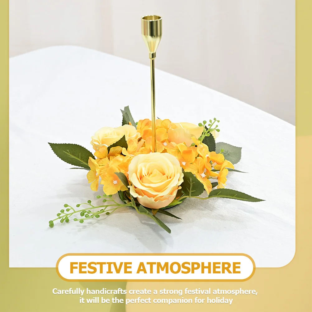 

3Pcs Artificial Rose Candlestick Flower Wreaths Rings for Wedding Table Centerpieces Holiday Decorations