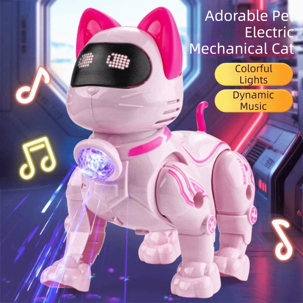Electric Powered Robot Cat Walking Function Singing Function Pull String Pet Light Effects Music Player Walking Singing