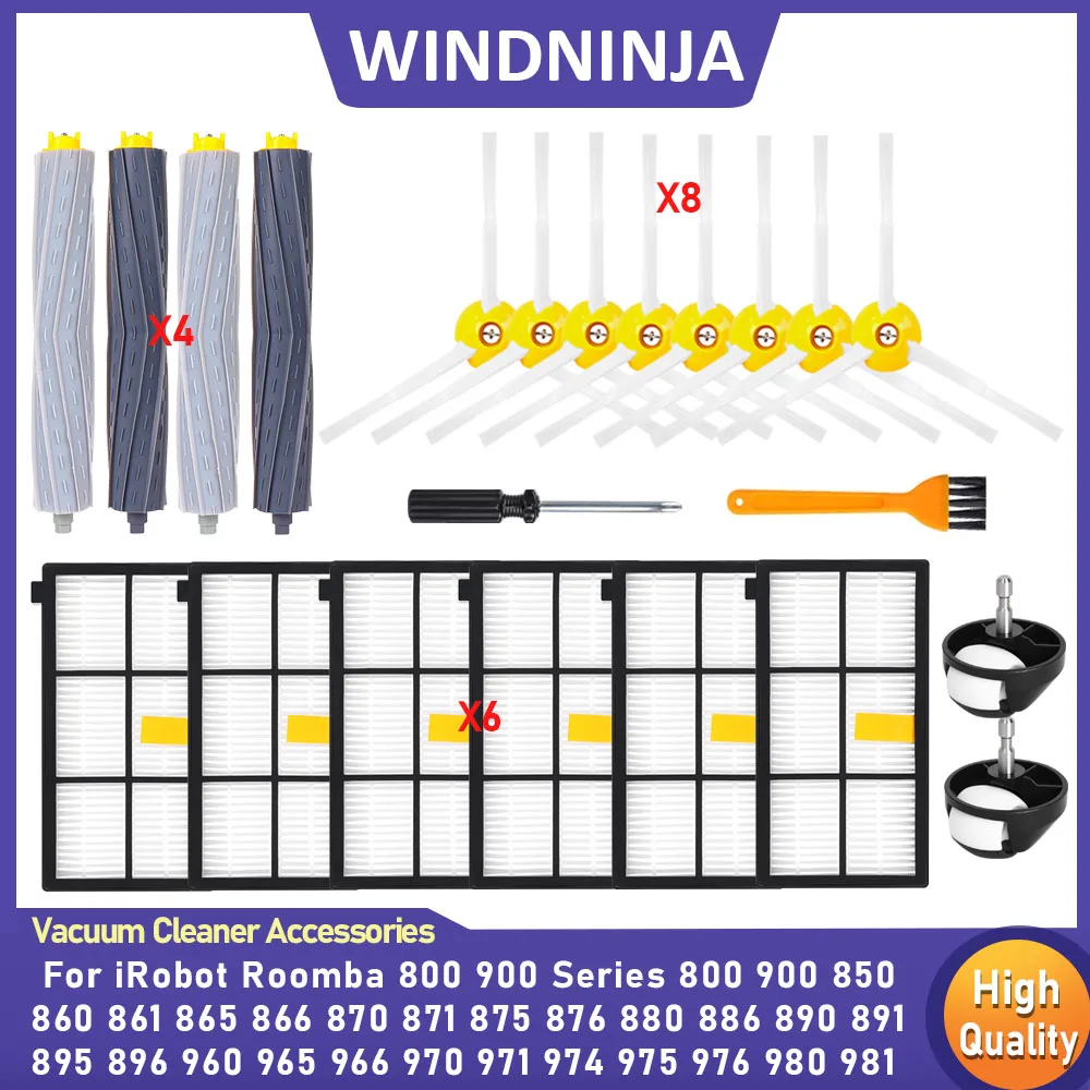 Cepillo Lateral Principal, Filtros y Herramientas para Aspiradoras iRobot Roomba Series 800 y 900 (Modelos 800, 861, 866, 871, 876, 886, 891, 896, 900, 966, 971, 974, 975, 976)