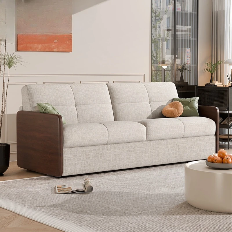 Foldable Sofa Bed with Mattress for Small Spaces Convertible Solid Wood Sleeper Sofa for Long-Term Use