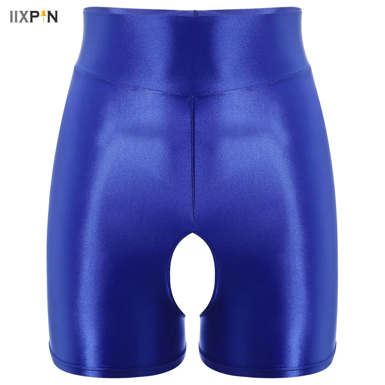 Shiny Glossy Men Underwear Stretch Open Crotch Boxershorts Leggings Panties High Waist Underpants Male Boxer Shorts Nightwear