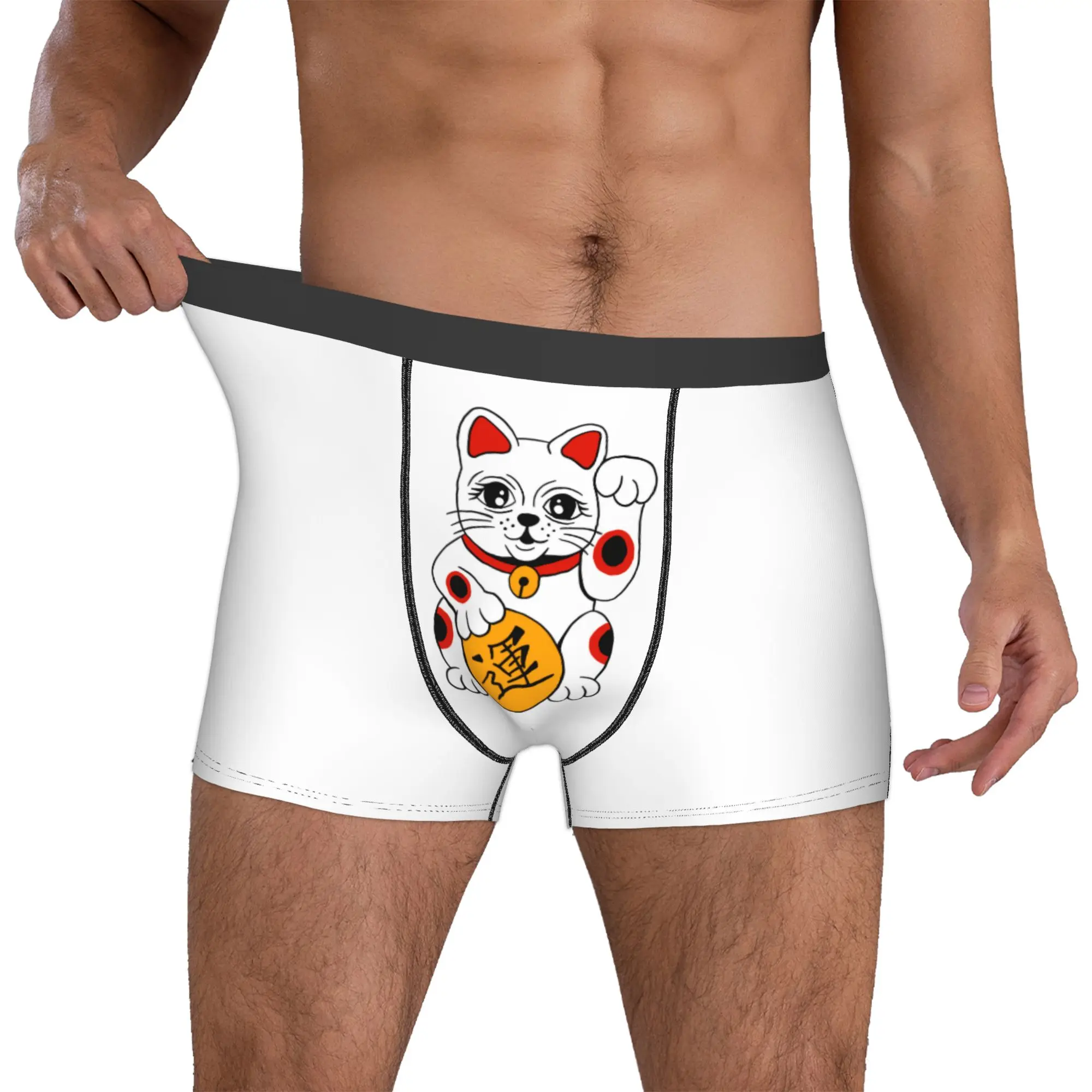 Custom Japanese  Maneki Neko Waving Lucky Cat Boxer Shorts For Homme 3D Printed  Underwear Panties Briefs Soft Underpants