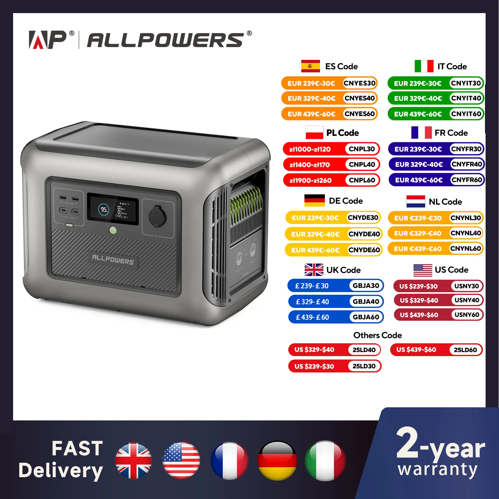 ALLPOWERS Portable Power Station Battery B1000 1152Wh LiFePO4 Batteries 1152Wh Extra Battery with Solar Generator for Outdoor