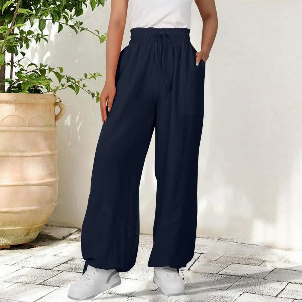 

Elastic Waistband Wide-leg Pants Stylish Women's Harem Pants with Elastic High Waist Wide-leg Design Featuring Lace-up for A