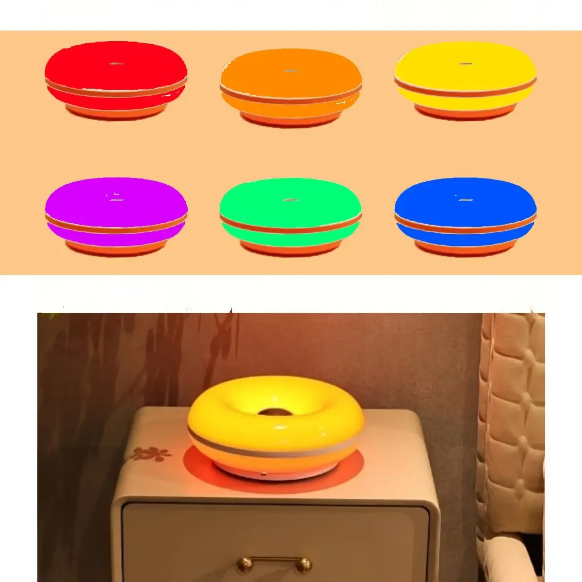 2026 New Style Lighting LED Table Lamp Modern Orange Donut Touch Light with Touch Switch Adjustable Brightness & Color Temperature USB Rechargeable for Bedroom Desk or Ambient Decor Playful Design