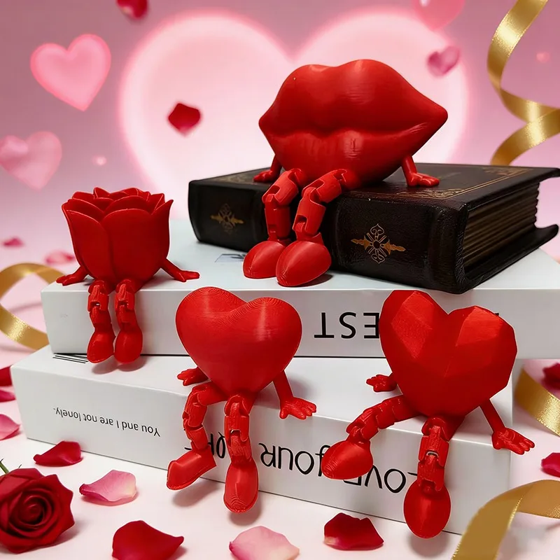 

1PCS Valentine's Day Gifts Toys Rose Figurines 3D Printed Toy Mini Figurines And Heart-Shaped Handicrafts Gifts For Mother's Day