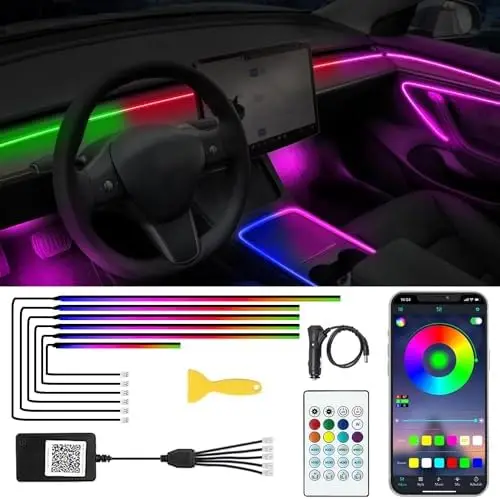 

LED Car Interior Lights with Remote & App, 16M Colors, Music Sync, DIY Ambient Lighting Kit