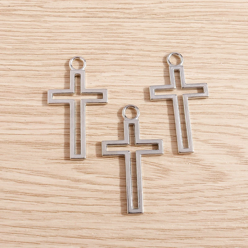 Tusember 10 Stück 38 x 21 mm hohle Kreuz-Anhänger aus legiertem Metall für DIY-Ohrringe, Halsketten, DIY-Schmuckherstellung, handgefertigte Herstellung – Detail 3