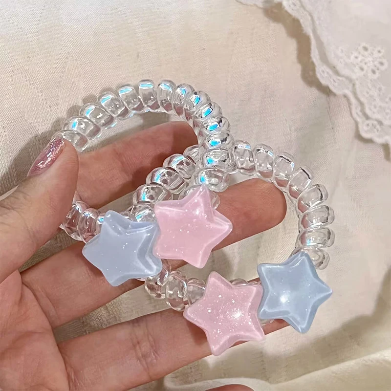 Cute Five Point Star Telephone Cable Hair Band Girl Hair Accessories Rubber Band Headwear Hair Rope Spiral Hair Band