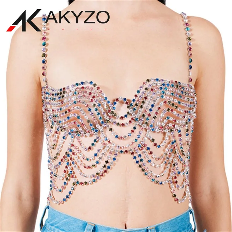 

AKYZO Mixed Color Body Chain for Ladies European and American Sexy Bra Fashion Show Accessories Wholesale