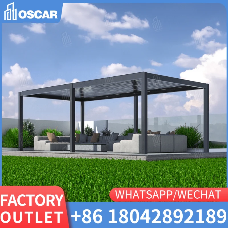 Motorized Electric Pergola Garden Outdoor Aluminum Four seasons 4*3 3*4 Louvered Pergola Pavilion Gazebo Pergole with Sides Roof