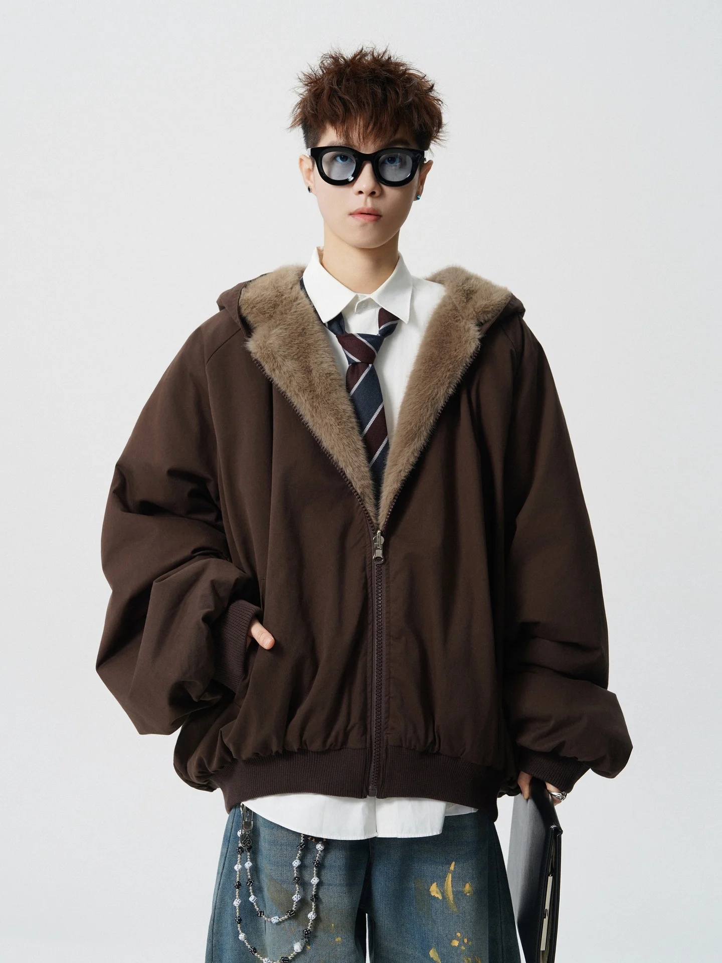 

Модное двустороннее хлопковое пальто с капюшоном из кроличьего меха, мужское и женское зимнее теплое повседневное хлопковое пальто в стиле ретро для пар