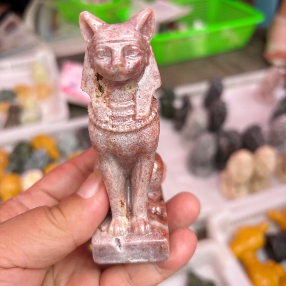 Natural Stone Quartz Egyptian Bastet Goddess Statue Polished Reiki Healing Fengshui Energy Room Decor High-Quality Gift