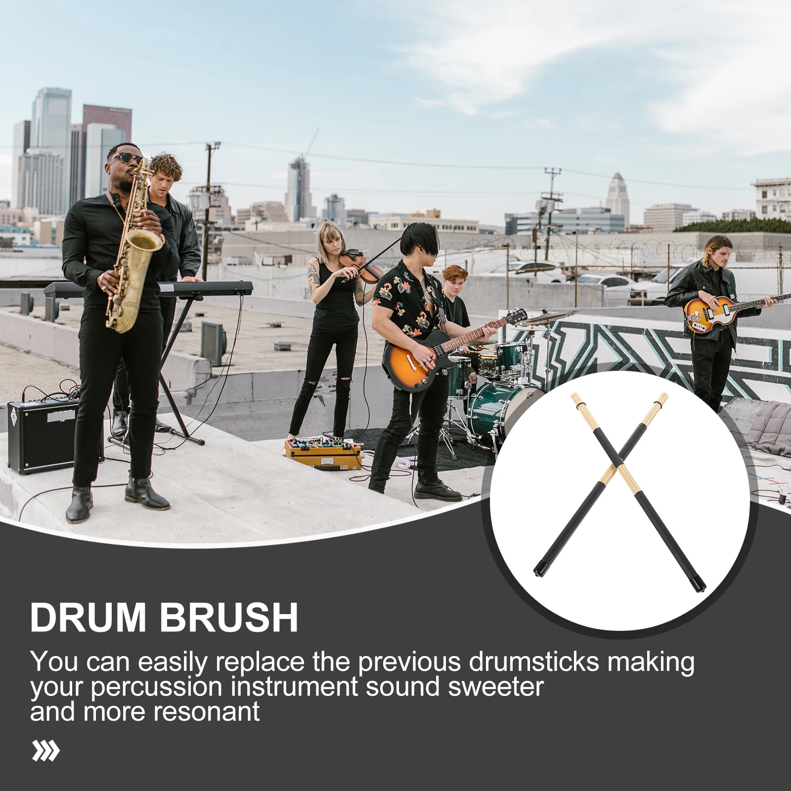 

2Pcs Bamboo Drum Brush Sticks Lightweight Retractable Drumsticks Percussion Instrument Mallets Compact Grip Comfortable