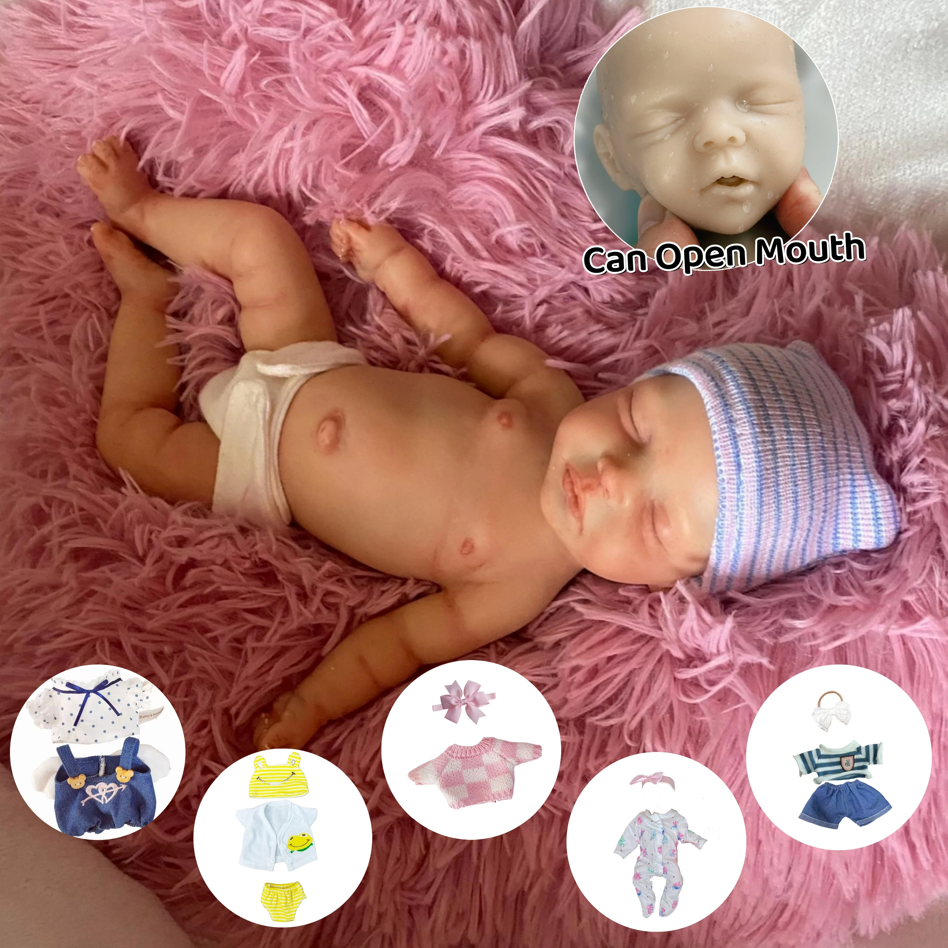 

1 шт., 10-дюймовая силиконовая кукла реборн, реалистичная милая маленькая девочка с открытым ртом, мягкие на ощупь подарки для новорожденных на день рождения/Рождество для девочек
