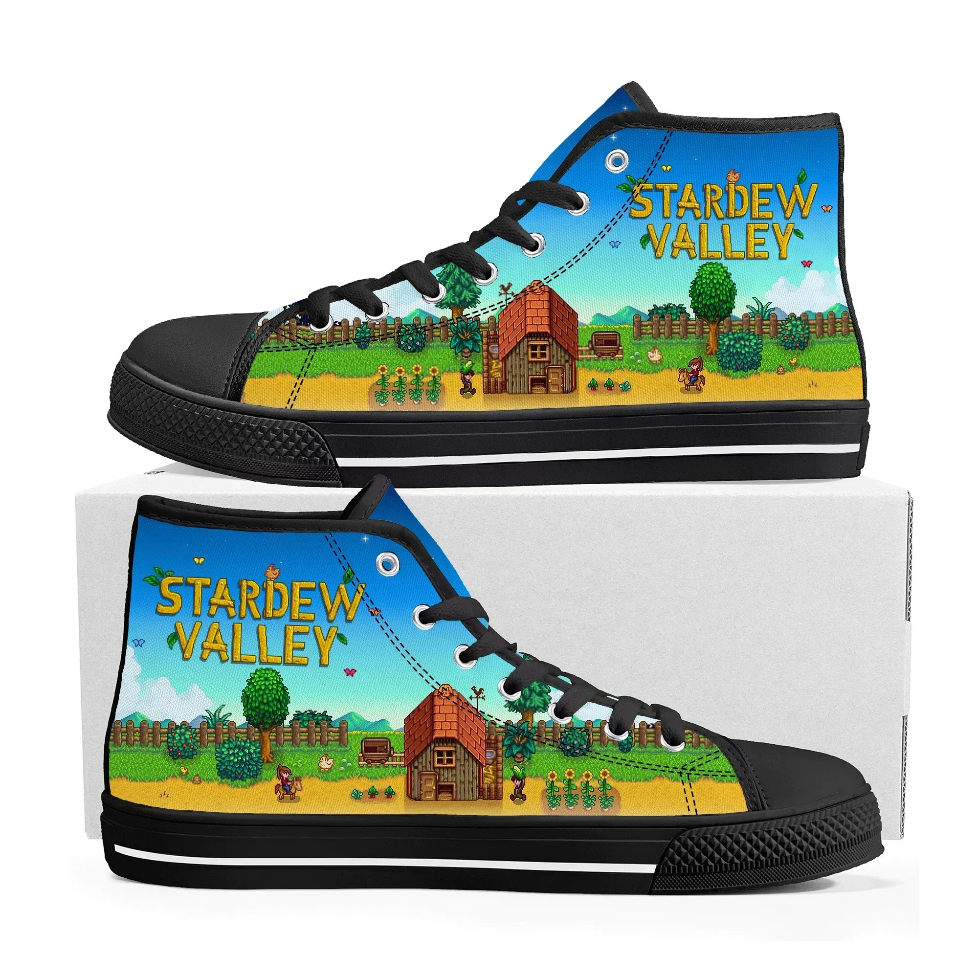 

Stardew Valley High Top Sneakers Cartoon Game Mens Womens Teenager High Quality Canvas Sneaker Fashion Custom Built Couple Shoes