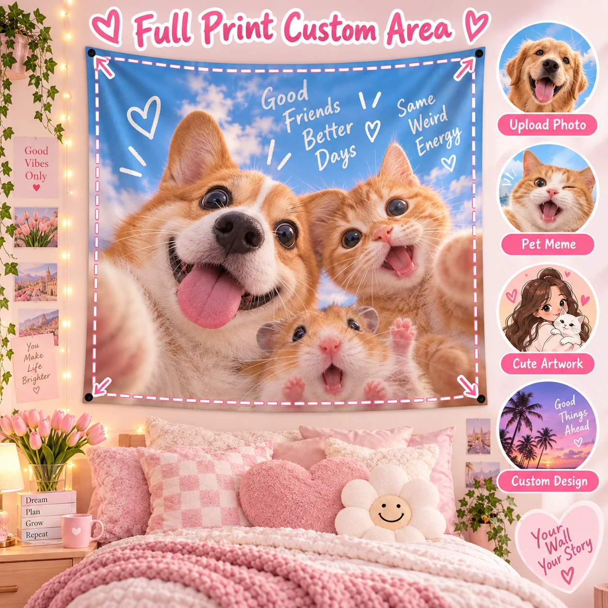 Custom Chunya Textile Tapestry Healing Memorial Personalized Photo Art Polyester Wall Hanging for Bedroom Living Room Dorm Decor