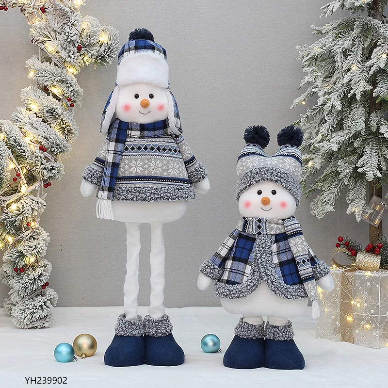 Christmas Decocration for Home 2024 Retractable Toys Happy New Year Gift Xmas Festival Ornament Large Size Blue Snowman Dolls