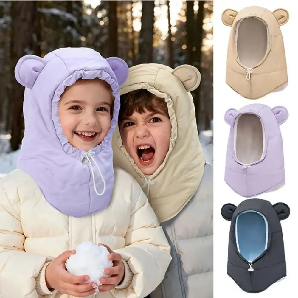 

Fashion Bear Ear Kids Winter Hats Thickened Keep Warm Ear Protection Cap Windproof Children Hooded Scarf Set Outdoor